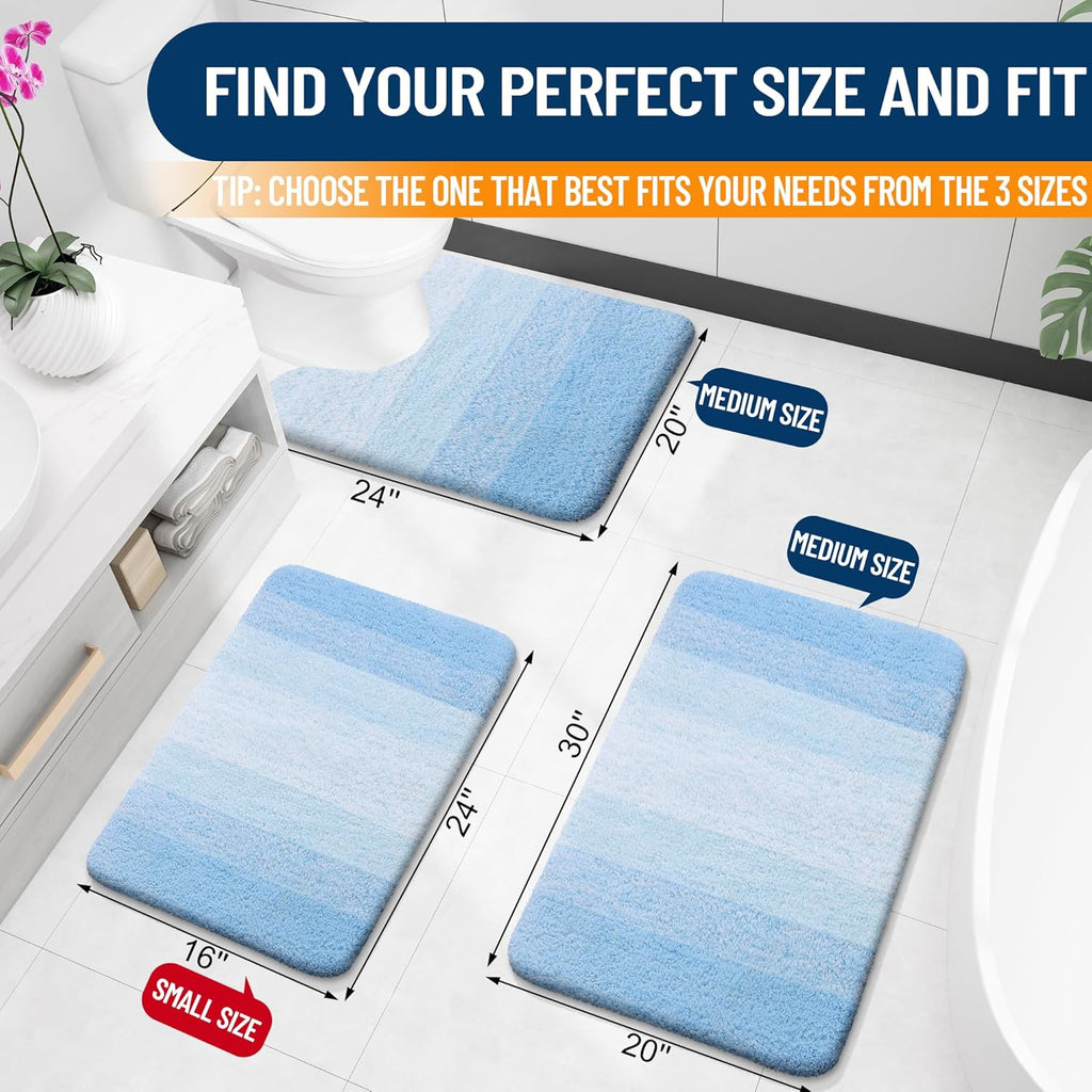 OLANLY Large Bath Rugs - Extra Soft Microfiber, Quick Dry & Machine Washable | Sky Blue 50x30