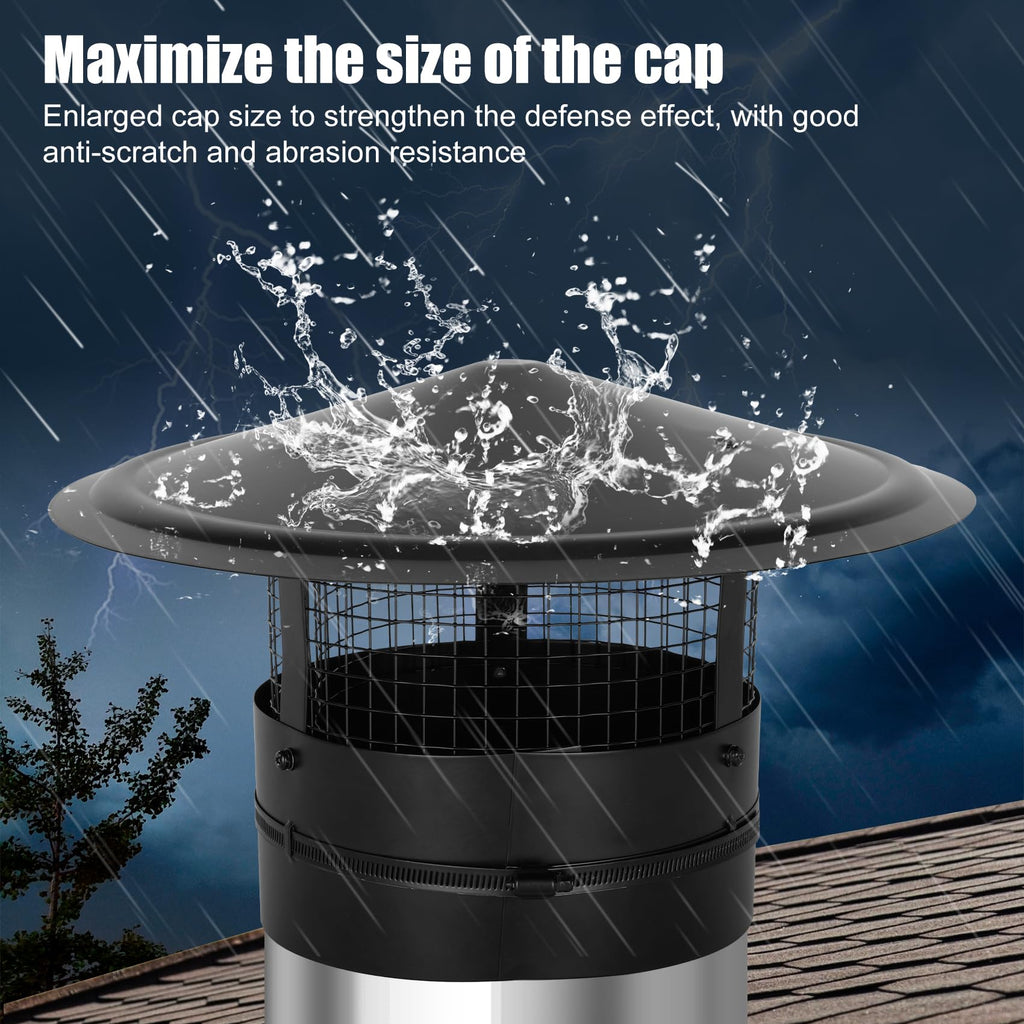 10Inch Chimney Cap,6/7/8/10 Inch Adjustable Stainless Steel Chimney Cap,304 Steel Round Rain Cover with Mesh Screen,Universal Cone Top Roof Cap for Wood/Oil Stove Vent,Weatherproof & Easy Installation