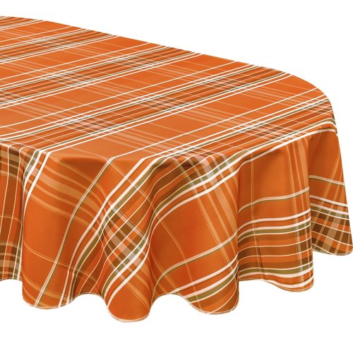 ASPMIZ Autumn Fall Tablecloth for Thanksgiving, Gingham Buffalo Plaid Table Cloth, Checkered Waterproof Spillproof Table Cover for Dinner Kitchen Party Holiday Decor, Yellow Orange, Oval 60 x 84 Inch