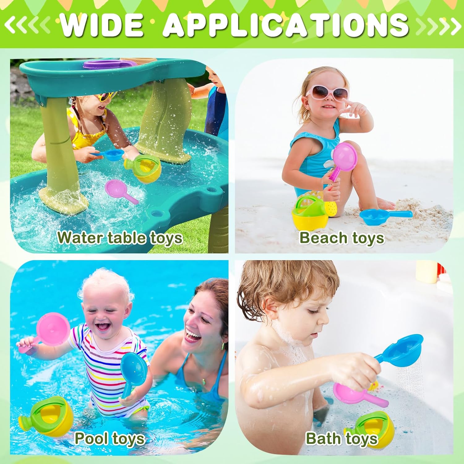 Skiennix Bath Toys for Toddlers 1-3 Years - Easy to Clean, Mold-Free Water Play Set, 3 Pack (Yellow)
