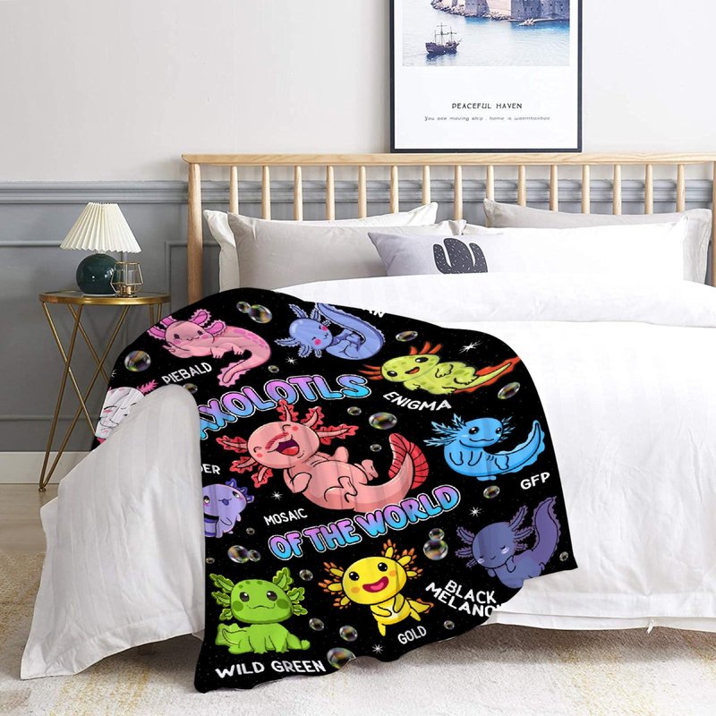 Axolotls of The World Throw Blanket,Axolotls Blanket Gifts, Ultra Soft Lightweight Flannel Blankets Warm Fuzzy Cozy Plush Blankets for Couch Sofa Bed Living Room,Kids Size-40"x50"