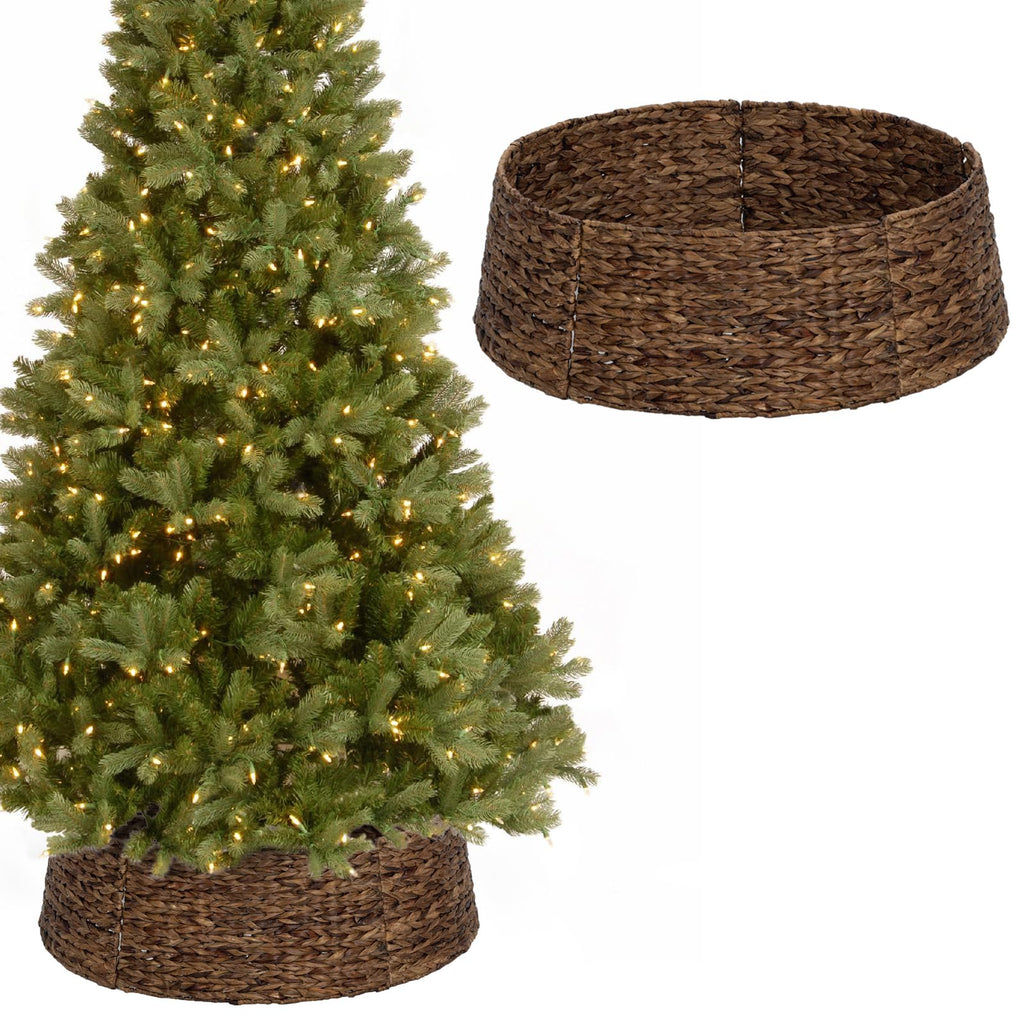 SUNNYPARK Christmas Tree Collar, 28’’ Hand-Woven Natural Water Hyacinth Christmas Tree Collar Basket Base Cover - Chestnut Brown