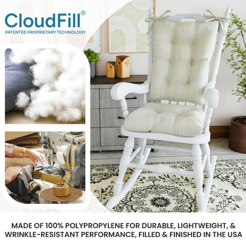 Klear Vu The Gripper Non-Slip Rocking Chair Cushion Set with Thick Padding, Includes Seat Pad & Back Pillow with Ties for Indoor Living Room Rocker, 17x17 Inches, 2 Piece Set, Ivory