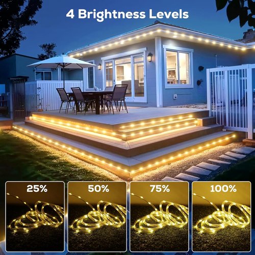 720 LED Rope Lights by 100FT - Waterproof Outdoor & Indoor Decoration with Remote, 8 Modes & 4 Brightness Levels | Warm White