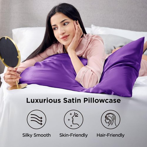 Bedsure King Size Satin Pillowcase Set - Purple Silky Pillow Cases for Hair & Skin, 20x36 Inches | 2-Pack