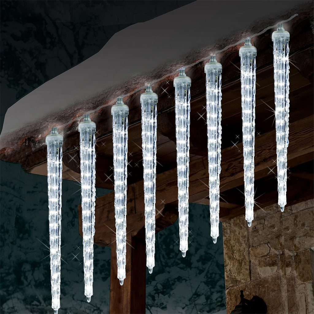 WATERGLIDE 16 Icicles Meteor Shower Lights - 12" Connectable White LED Christmas Lights for Holiday Decor