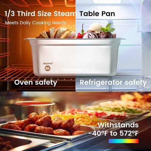 BIEAMA 6 Pack Hotel Pans, 1/3 Size 6" Deep, NSF, Commercial Stainless Steel Pan, Steam Table Pan, Catering Food Pans