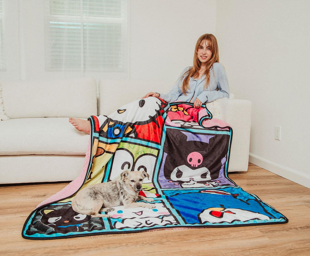 Sanrio Hello Kitty and Friends Oversized Sherpa Fleece Throw Blanket | Plush Soft Cover for Sofa, Bed | 54 x 72 Inches