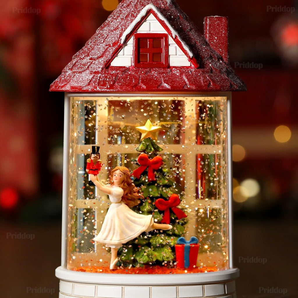 Priddop Nutcracker Snow Globe - Musical Ballerina Christmas Decoration | USB & Battery Powered