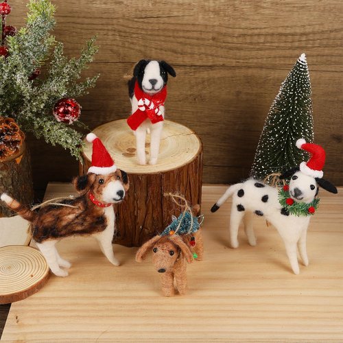 Juegoal Christmas Felt Dog Ornaments - Set of 4 Cute Wool Puppy Hanging Decor for Holiday Wreaths