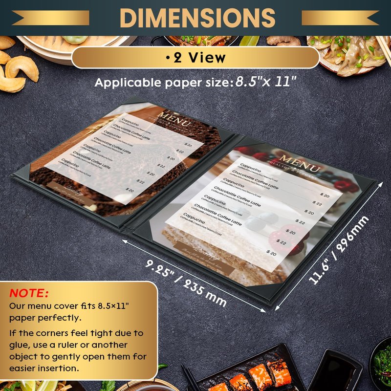 AMGSH Menu Holder 8 View Menu Covers 8.5" x 11" | 5 Pack Black Leather Menu Sleeves Book Style for Restaurant Coffee Bars Wine List (8 View, 5 Pack)