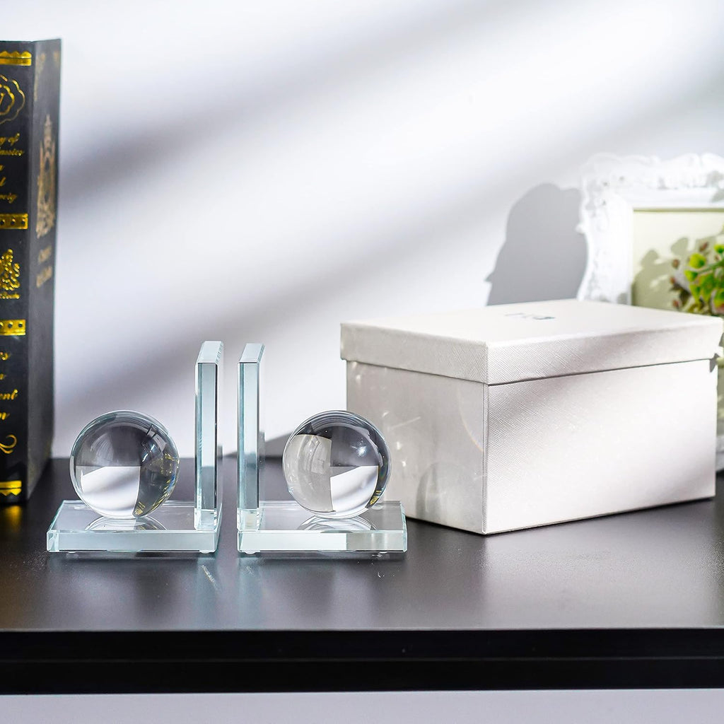 Skiennix Crystal Bookends - Sturdy L-Shape Design with Non-Skid Base | 4-Inch Clear Decorative Ornaments