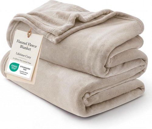 Bedsure GentleSoft Fleece Bed Blanket - Luxuriously Soft Lightweight Plush Queen Size, Oxford Tan, 90x90 Inches