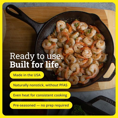Lodge Seasoned Cast Iron Skillet - PFAS-Free Non-Toxic Cookware - Naturally Non-Stick & Oven Safe - 10.25 Inches