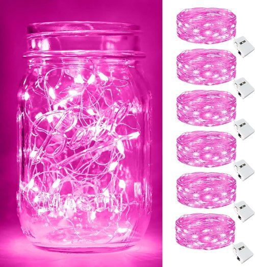 BTFarm Pink Fairy Lights - 6 Pack Battery Operated Twinkle String Lights | 7ft, 20 LED, Waterproof for Weddings & Decor