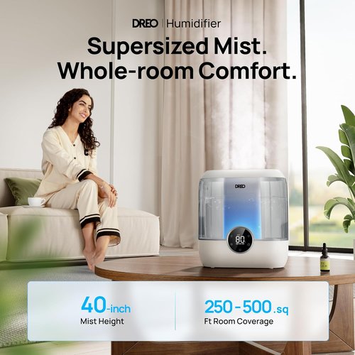 DREO 6L Top Fill Humidifier - 60H Quiet Cool Mist for Large Rooms | Perfect for Baby Nursery & Plants