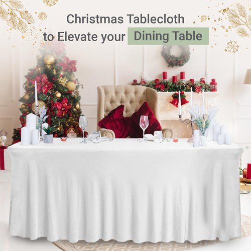 Destination 6ft Rectangular Table Skirt - Wedding Spandex Table Covers - One Piece Fitted Stretchy Tablecloth - Wrinkle Resistant Ruffles - Great for Party, Banquet (White, 72" x 30")