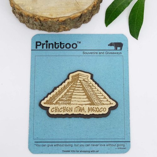 Printtoo Engraved Chichen Itza Mexico Fridge Magnet Souvenir Wooden Gift Collectibles