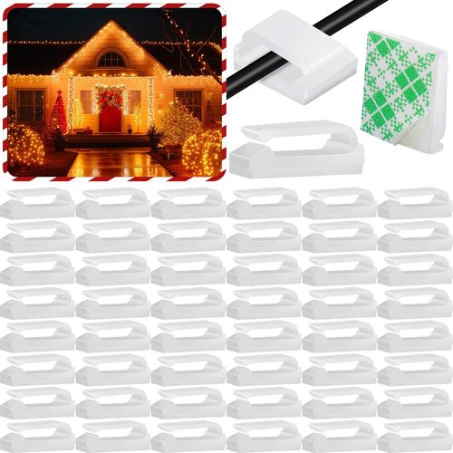 Hicarer 100 Pcs Adhesive Cable Clips - Wire Management Holders for Home, Office & Outdoor Use | Small, White