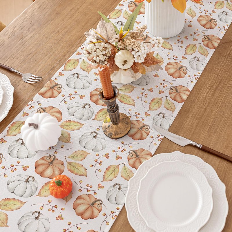 Romanstile Fall Placemats Set of 8-12 X 18 Inch - Thanksgiving Autumn Harvest Orange Pumpkins Place Mats, Stain Resistant Wipeable Table Mats for Dining, Holiday, Party Decor