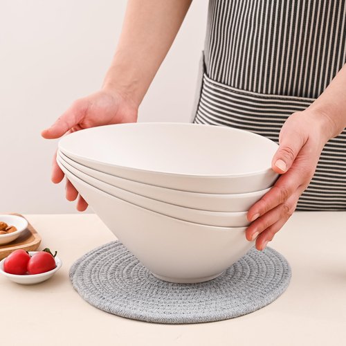 LOVYANXUE Bamboo Fiber Salad Bowls, 2 Packs Serving White, Compostable 33 Ounce Elegant White Angled Bowls for Salad, Pasta, Soup, Prep, Ideal for Home and Restaurant