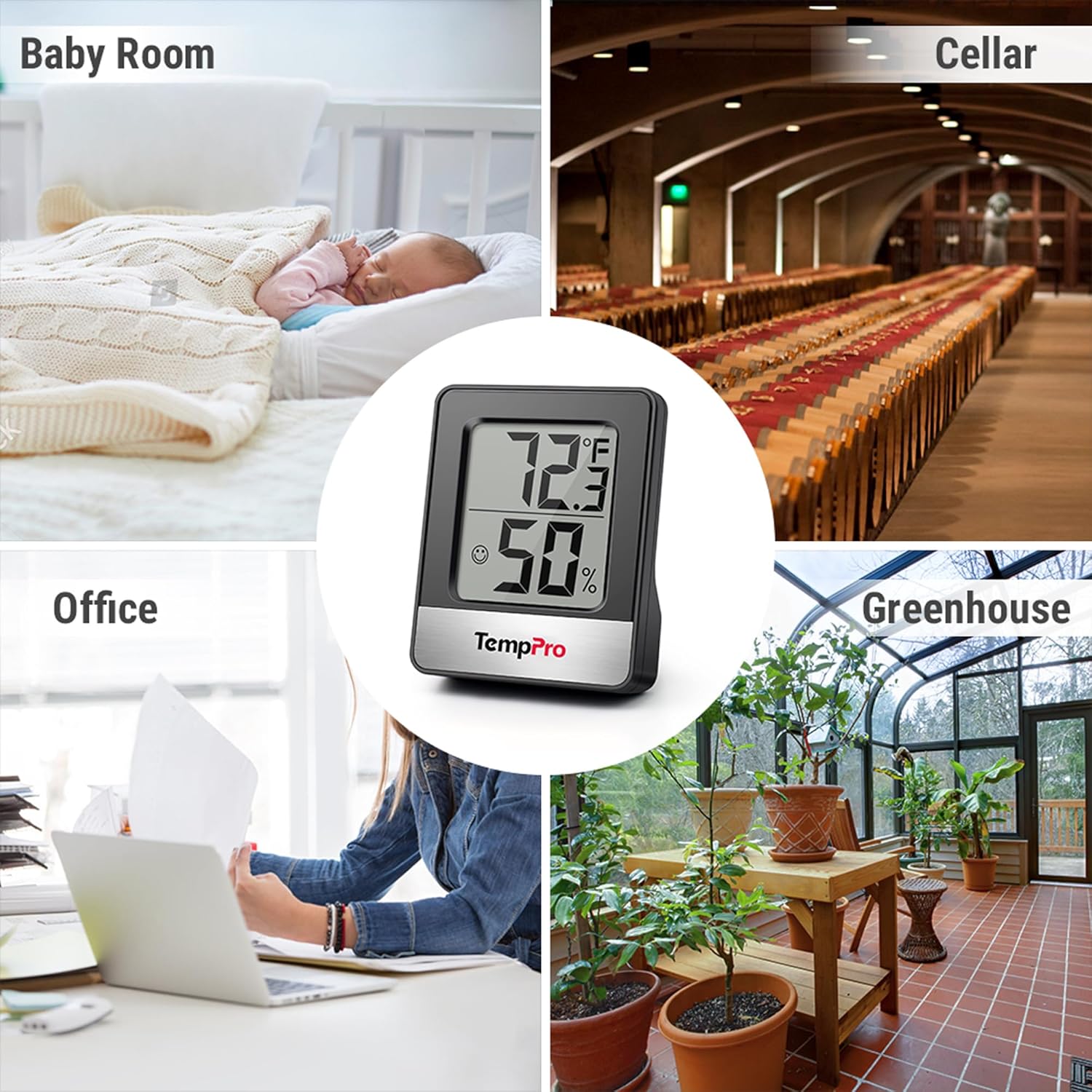 TempPro Digital Hygrometer | 3-Piece Indoor Thermometer & Humidity Meter - Black