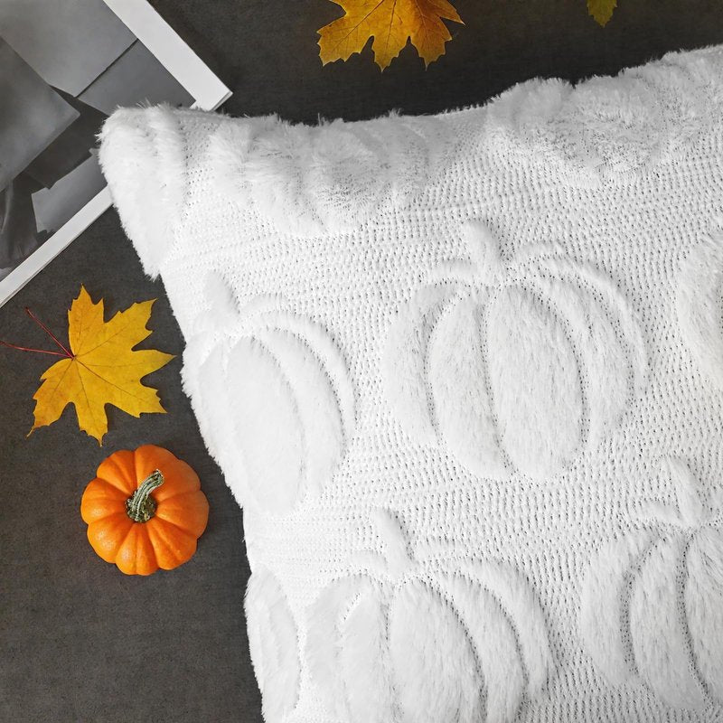 DUZXLCQ Fall Pillow Covers 18x18 inch Set of 2 Fall Decorations Pumpkin Plush Faux Fur Throw Pillow Covers Cushion Case for Autumn Harvest Farmhouse Home Decor for Couch Sofa Home Outdoor White
