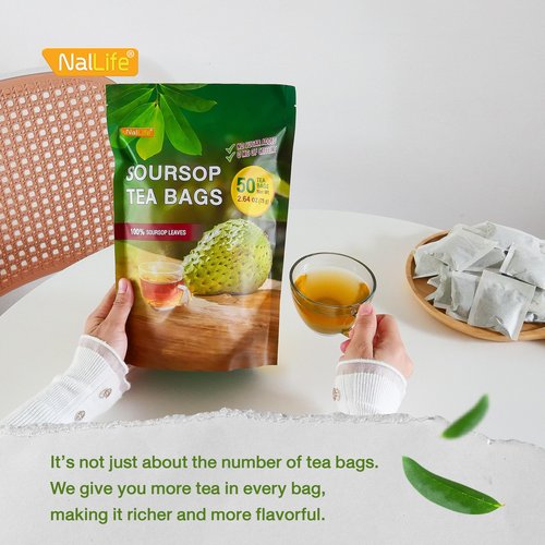 NalLife Soursop Tea Bags 50 Count Tea from 100% Soursop Leaves Caffeine Free No Sugar Added