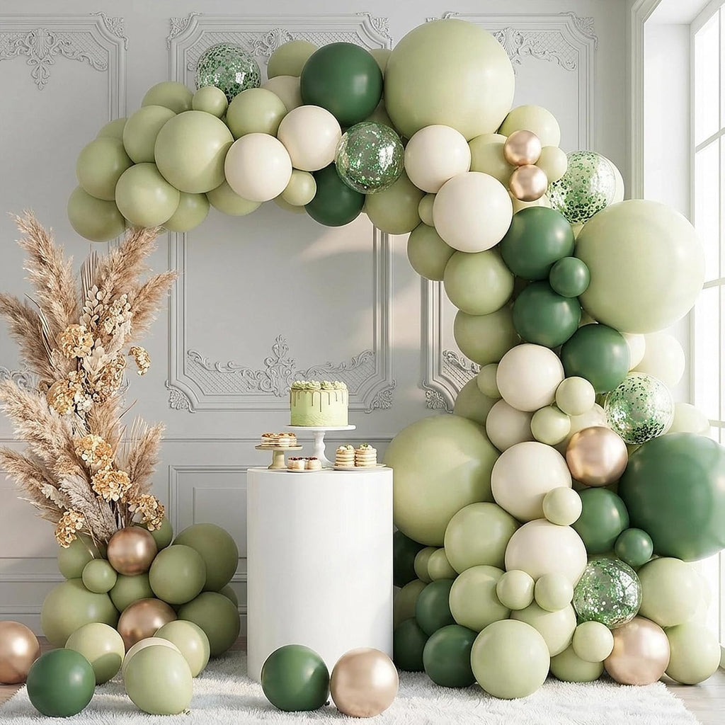 RUBFAC Dusty Green Balloons - 129-Piece Latex Garland Kit for Wedding & Birthday Parties | 5-12 Inch Sizes