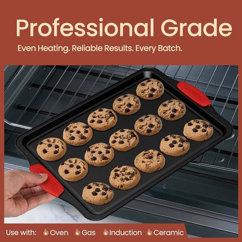 Bakken 10-Piece Baking Set | Deluxe Non-Stick Bakeware with Red Silicone Handles - Carbon Steel
