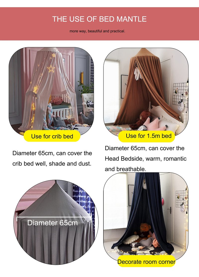 KingKara Crib Bed Canopy for Kids Girls, Round Dome Netting Mosquito Net Canopy Bed Curtain for Play Room Baby Bed Indoor Outdoor Princess Castle Hanging House Decoration (Coffee)