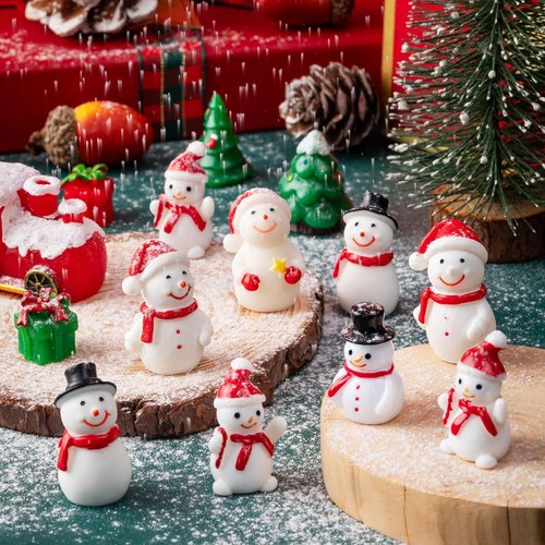 Mini Snowman Figurines - 36Pcs Resin Snowmen with Hats for DIY Christmas Fairy Garden Decor