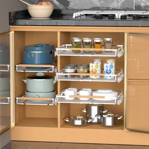 KIKIBRO Pull Out Drawer Cabinet Organizer, Expandable Slide Out Storage Shelves - Heavy Duty, Durable and Smooth Slide-Out, 17" x 28" Wide x 22.5" Deep, 1 Pack