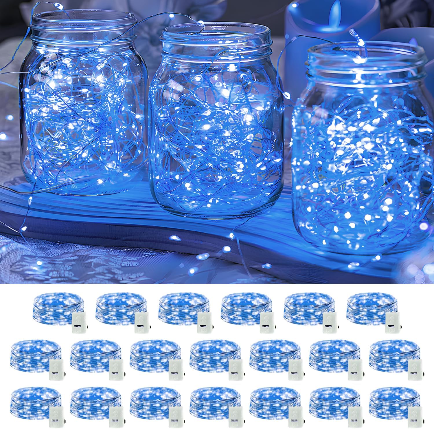 Skiennix 20 Pack LED Fairy Lights - Battery Operated, Waterproof Mini Twinkle String Lights for Weddings & Parties - 7FT, Blue