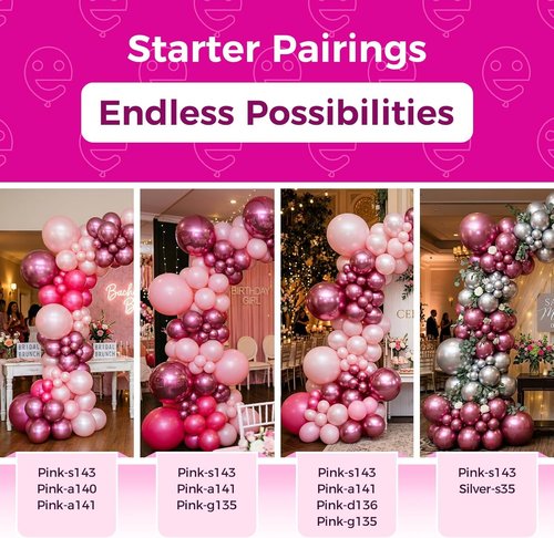 Bezente Metallic Hot Pink Latex Balloons - 100 Pack 12-Inch Round Helium Balloons for Parties & Celebrations