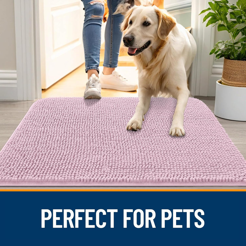 OLANLY Dog Door Mat - Absorbent Non-Slip Mud Mat for Indoor Use | 35x24, Quick Dry Chenille in Dusty Rose