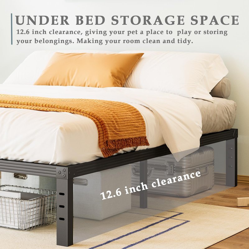 FSCHOS Bed-Frame-Queen, 14 Inch Metal Platform Bed-Frame No Box Spring Needed, Heavy Duty, Easy Assembly, Noise Free, Black