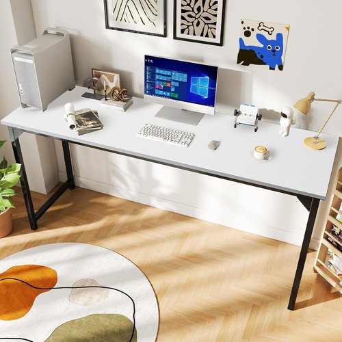 DUMOS 63-Inch Computer Desk - Modern Home Office Work Table with Triangular Reinforcement | White Wood Finish