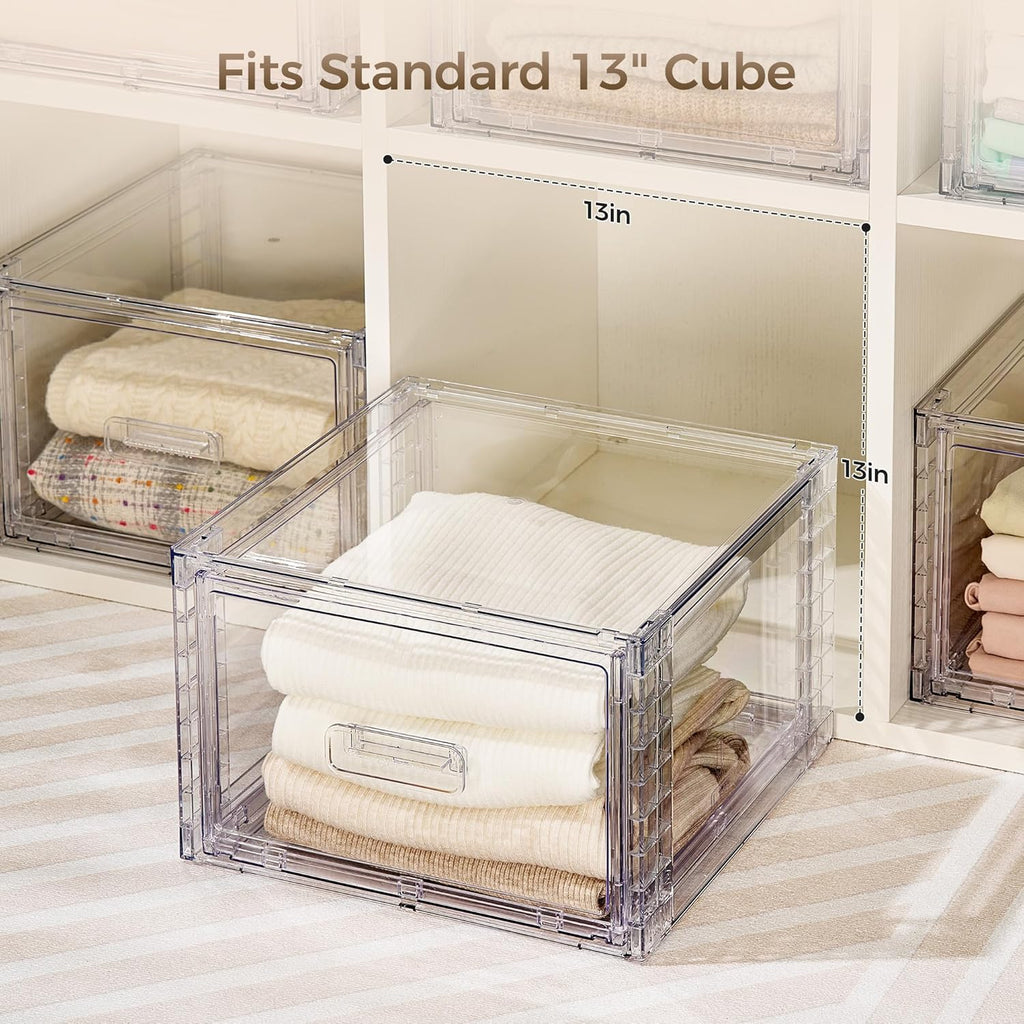 Vtopmart 18QT Clear Stackable Storage Drawers - Easy Assembly Closet Organizers | Medium Size for Bathroom & Kitchen