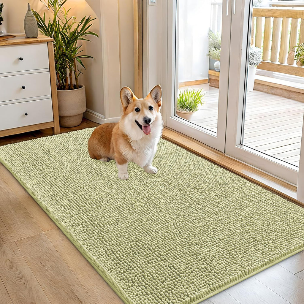 OLANLY Dog Door Mat - Absorbent Non-Slip Washable Doormat for Muddy Paws | 54x32, Quick Dry Chenille, Vanilla