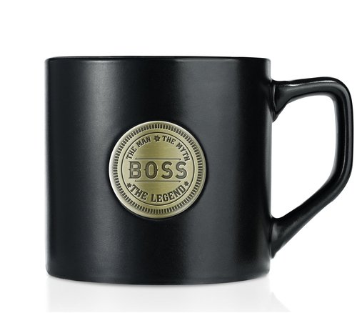 Onebttl Boss Gifts Ceramic Coffee Mug with Golden Badge, 15oz/450ml - Boss Day, Christmas, Retirement - Man Myth Legend