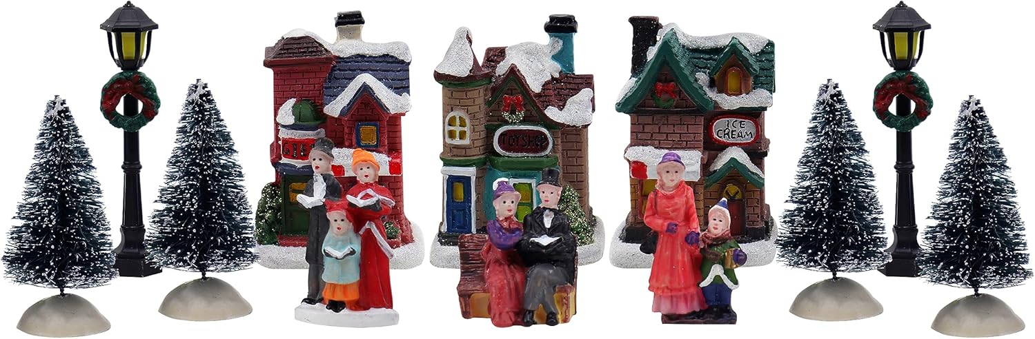 Skiennix Resin Christmas Village Set - Charming Figurines & Houses for Festive Indoor Decor