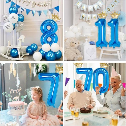 10 Number Balloon - Blue 40-Inch Big Foil Crown Helium Balloon for 10th Birthday Party Decorations