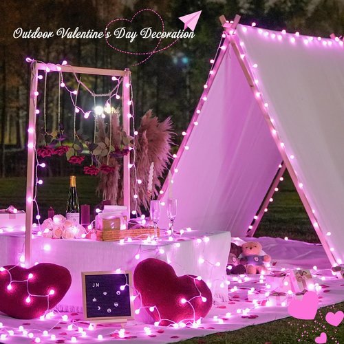 JMEXSUSS 100 LED Pink String Lights - 33 ft Connectable Globe Fairy Lights with Remote for Bedroom & Party Decor