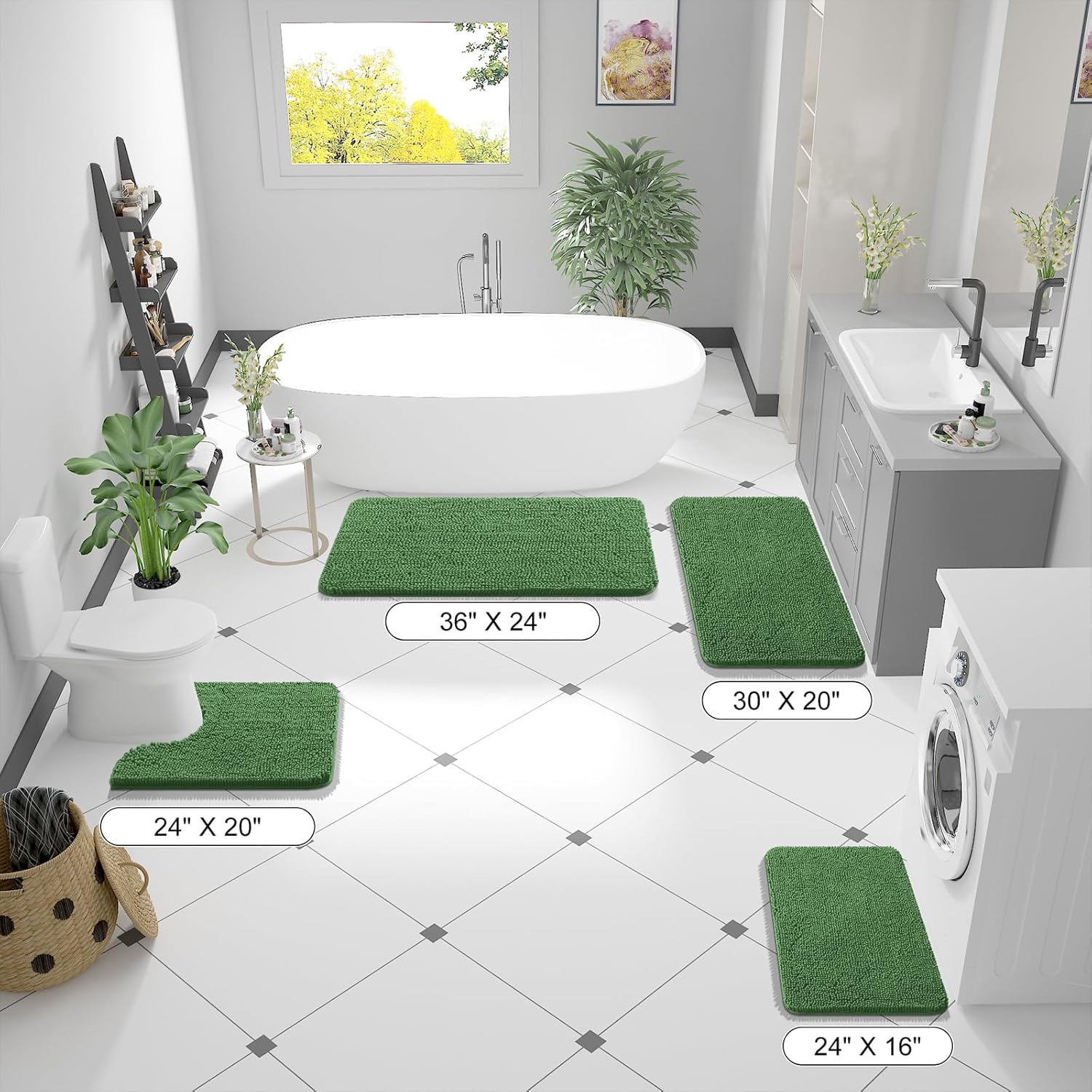 OLANLY Bathroom Rugs - Extra Soft Chenille Bath Mats | Quick Dry, Machine Washable, 30x20, Olive Green