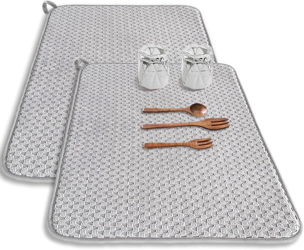 Skiennix Microfiber Dish Drying Mat - Absorbent 24"x17" Kitchen Counter Pad | Large Gray Drainer