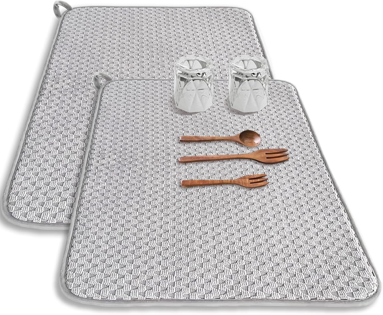 Skiennix Microfiber Dish Drying Mat - Absorbent 24"x17" Kitchen Counter Pad | Large Gray Drainer