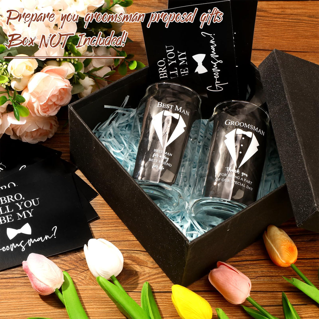 Nuanchu Set of 7 Groomsman Proposal Gifts Best Man Gift Beer Glass Set with Tuxedo Glasses Will You Be My Groomsman Cards Tissue Paper for Bachelor Party(16 oz,Beer Glasses)