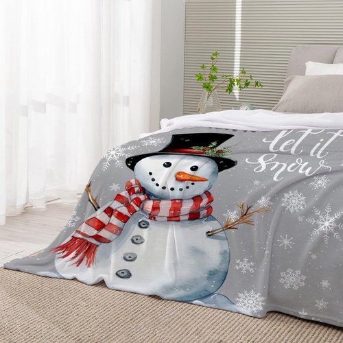 YeeJu Christmas Decorative Throw Blanket King Size Gray Snowman Blanket for Bed Soft Lightweight Fuzzy Plush Fleece Blankets and Throws Large Oversized Xmas Winter Holiday Grey Blanket 90x108