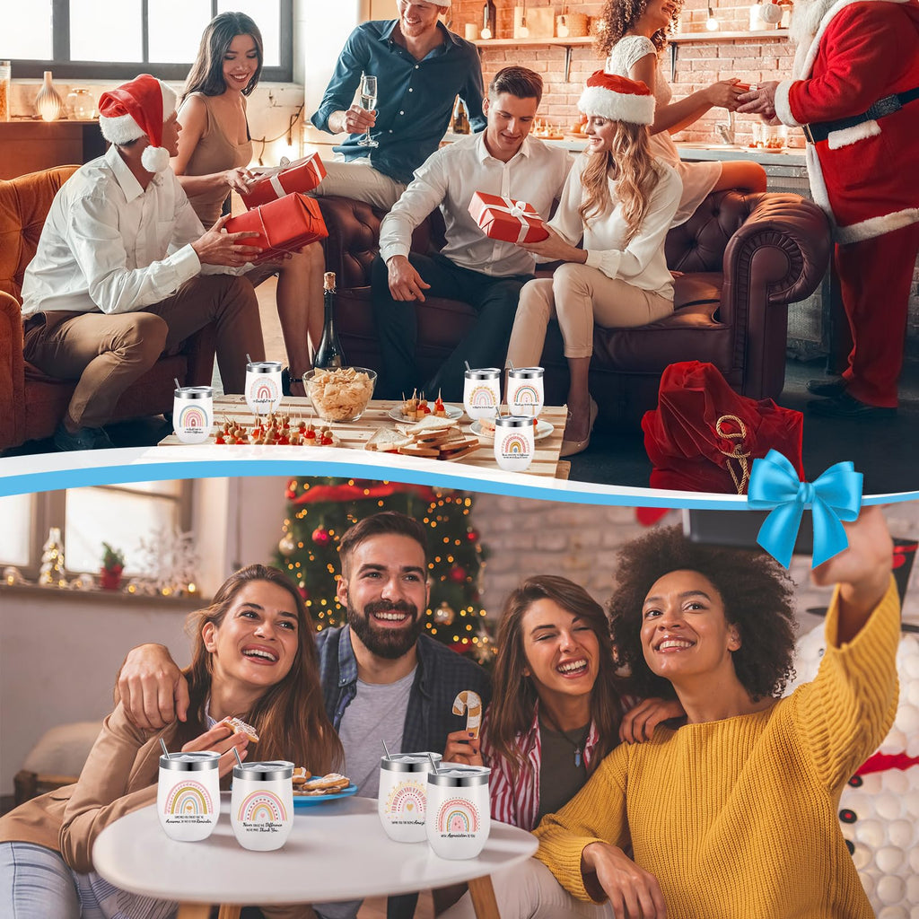 Layhit 12 Pack Thank You Gift Bulk 12 oz Appreciation Wine Tumblers Sometime May You Be Proud of Insulated Rainbow Mugs with Lid and Straw for Nurse Employee Teacher Coworker Volunteer